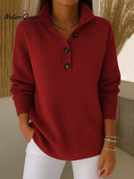 Women's Solid Color Stand Collar Long Sleeve Casual Loose Knit Pullover