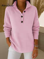 Women's Solid Color Stand Collar Long Sleeve Casual Loose Knit Pullover