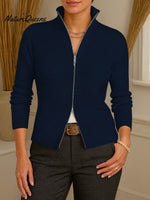 Women's Solid Color Turtleneck Long Sleeve Zippered Knit Top