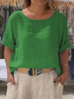 Women's Front and Back Two-way Casual Cotton And Linen Short Sleeve Shirt