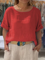 Women's Front and Back Two-way Casual Cotton And Linen Short Sleeve Shirt