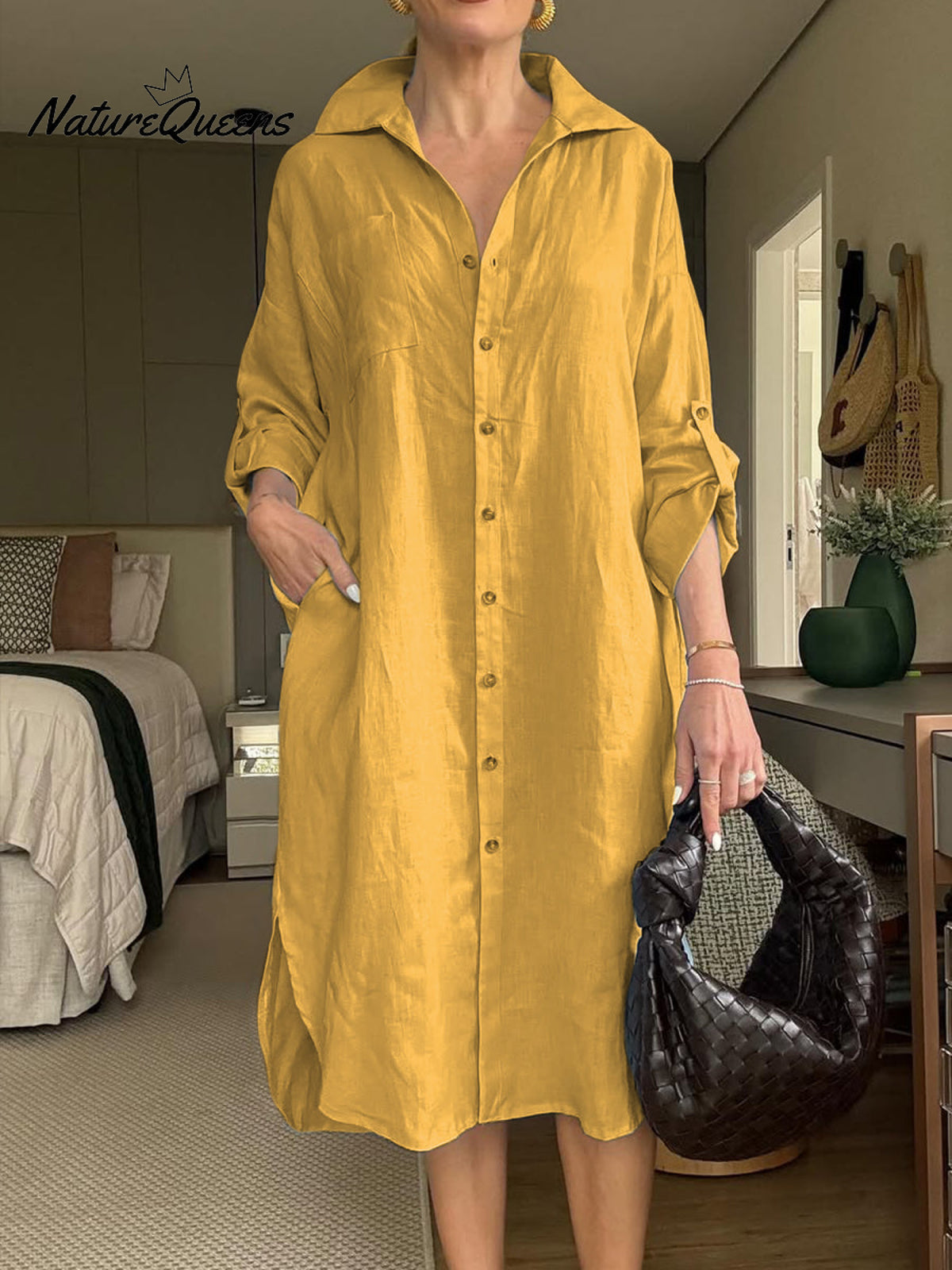Women's Cotton and Linen Shirt Dress