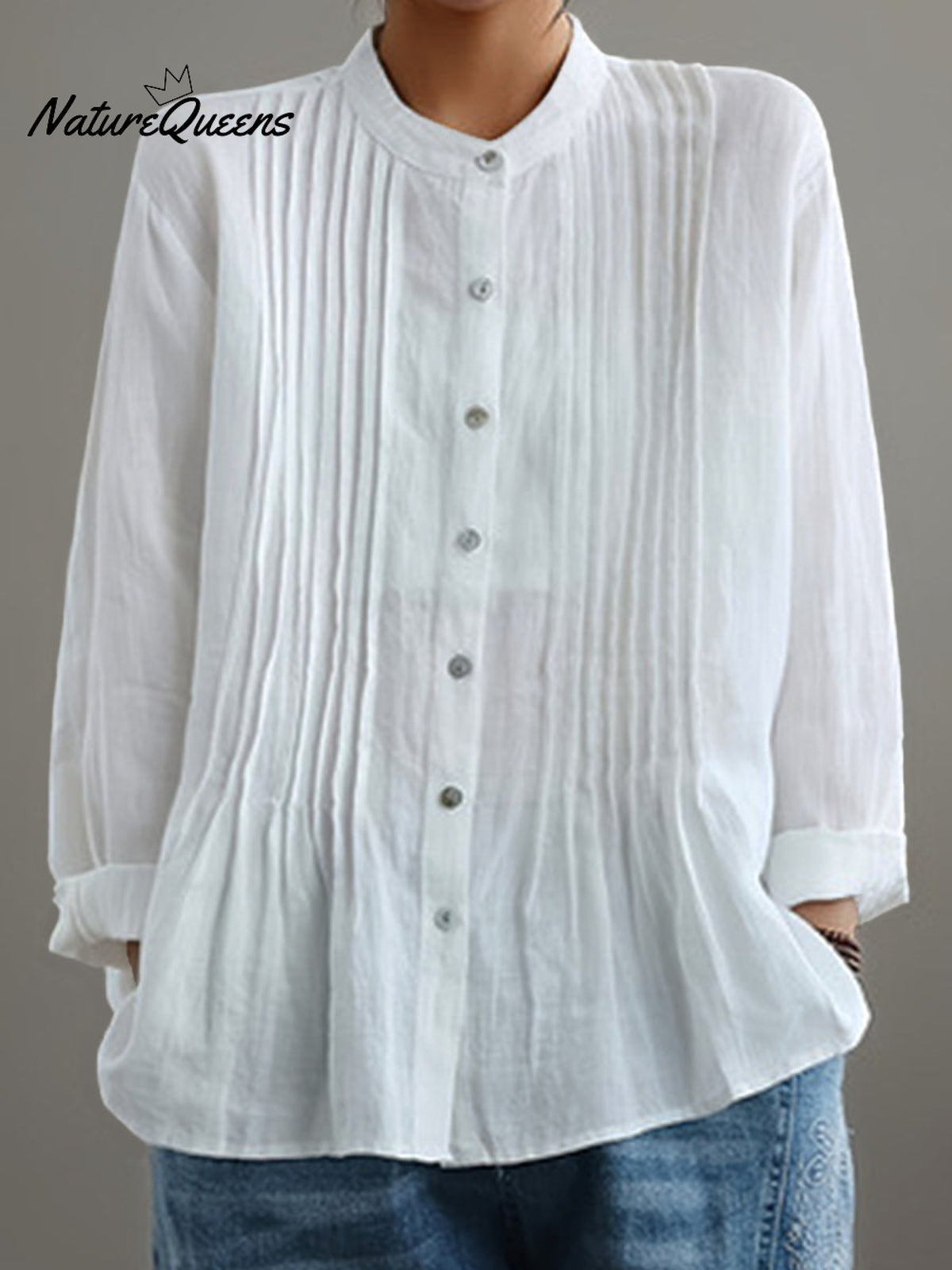Women's Casual Cotton And Linen Pleated Shirt