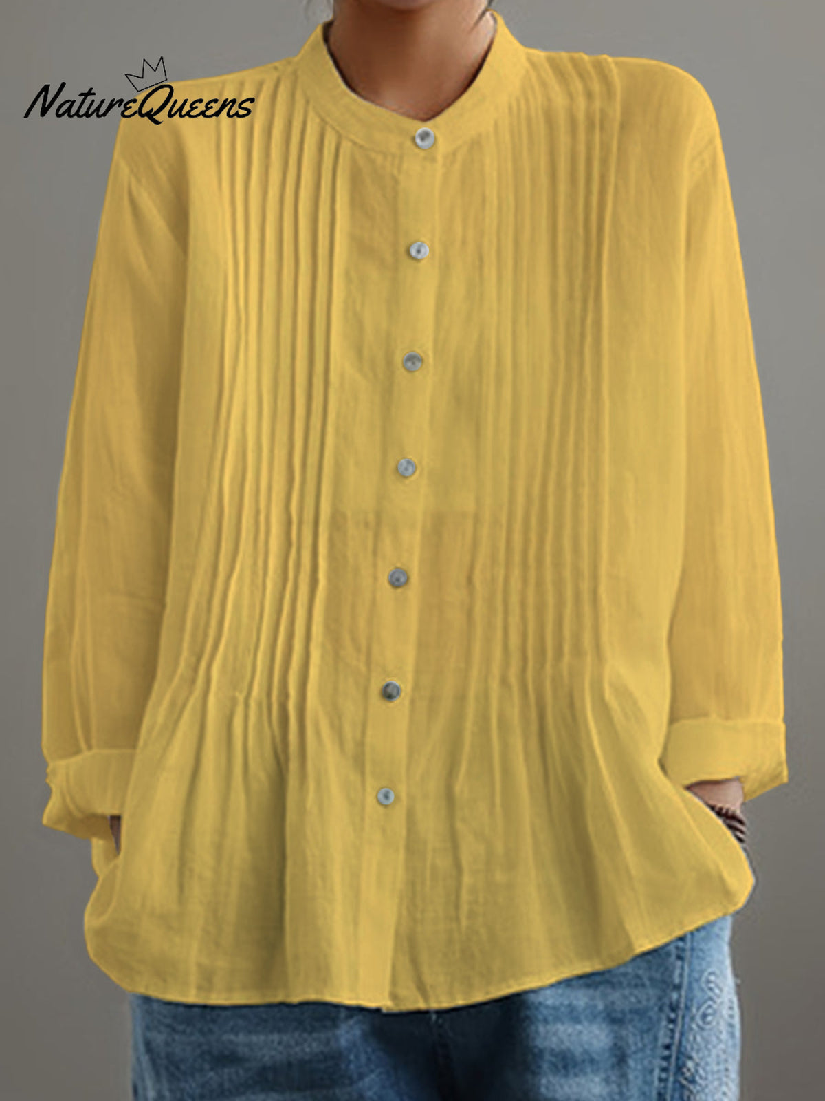 Women's Casual Cotton And Linen Pleated Shirt
