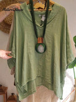 Women's Casual Cotton and Linen V-neck Shirt