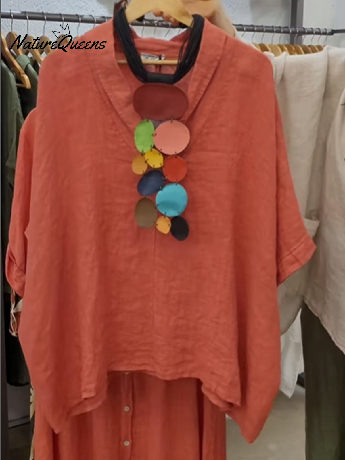 Women's Casual Cotton and Linen V-neck Shirt