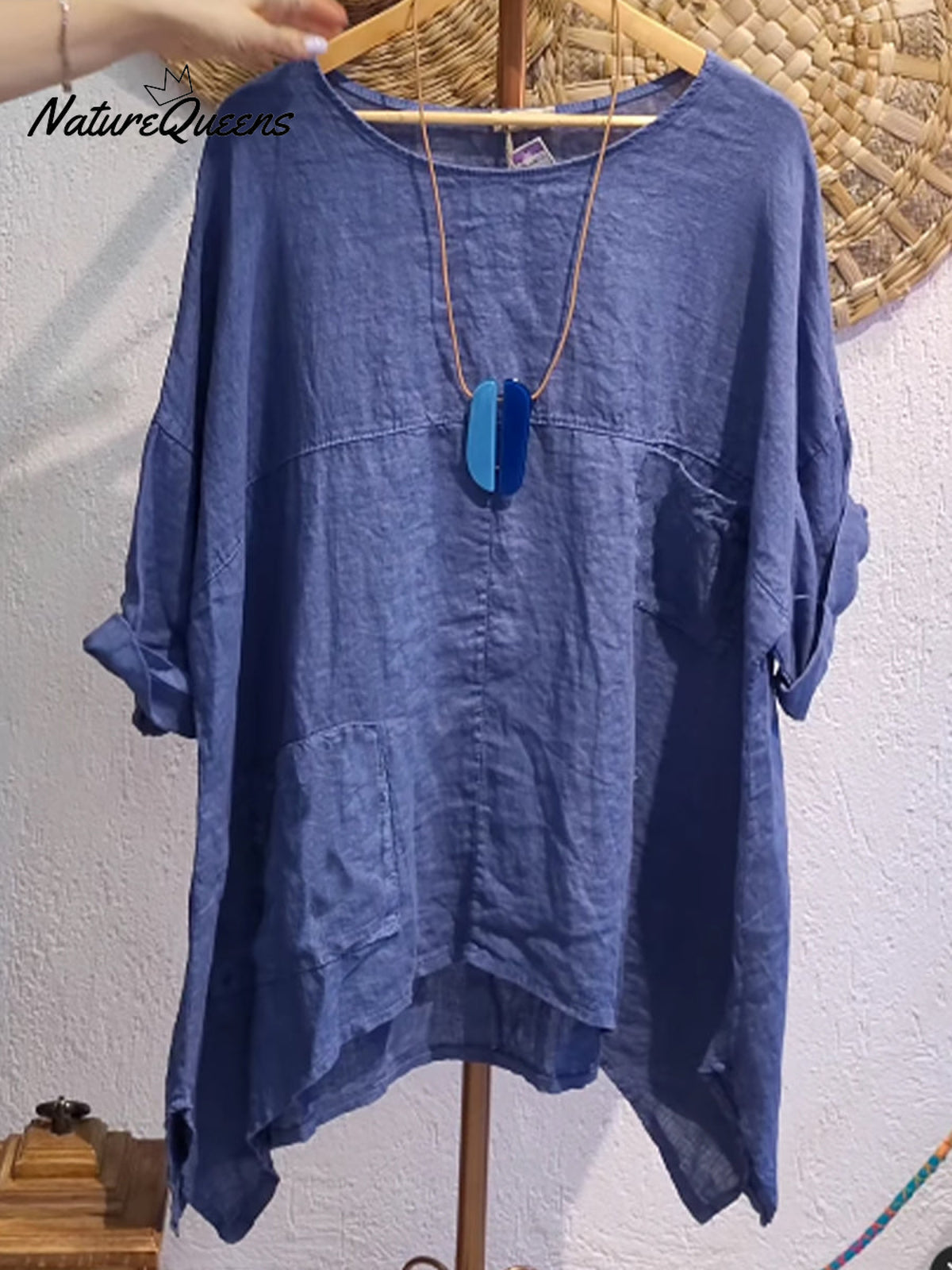 Women's Casual Cotton and Linen Round-neck Shirt