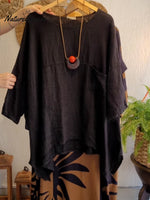 Women's Casual Cotton and Linen Round-neck Shirt