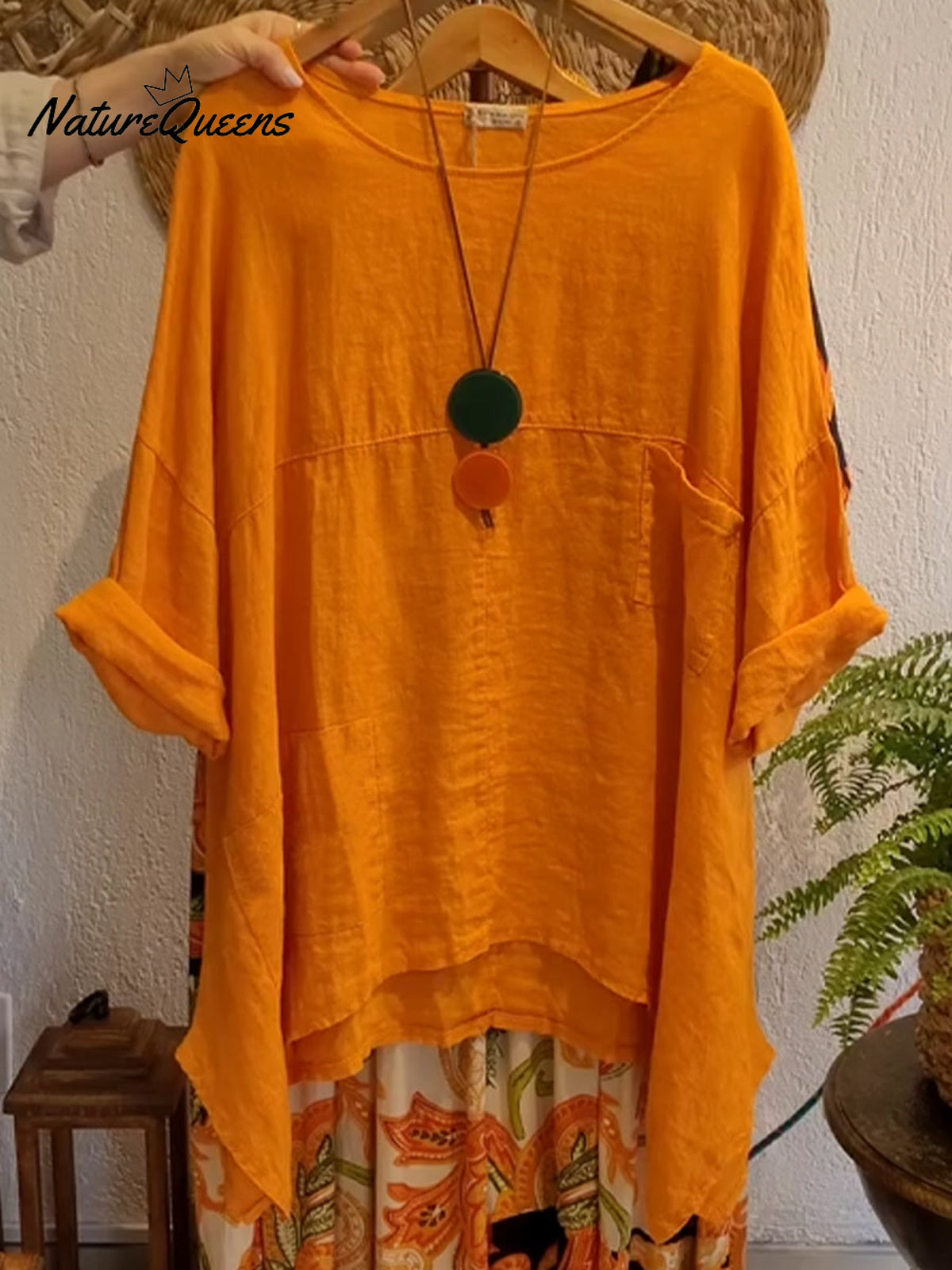 Women's Casual Cotton and Linen Round-neck Shirt