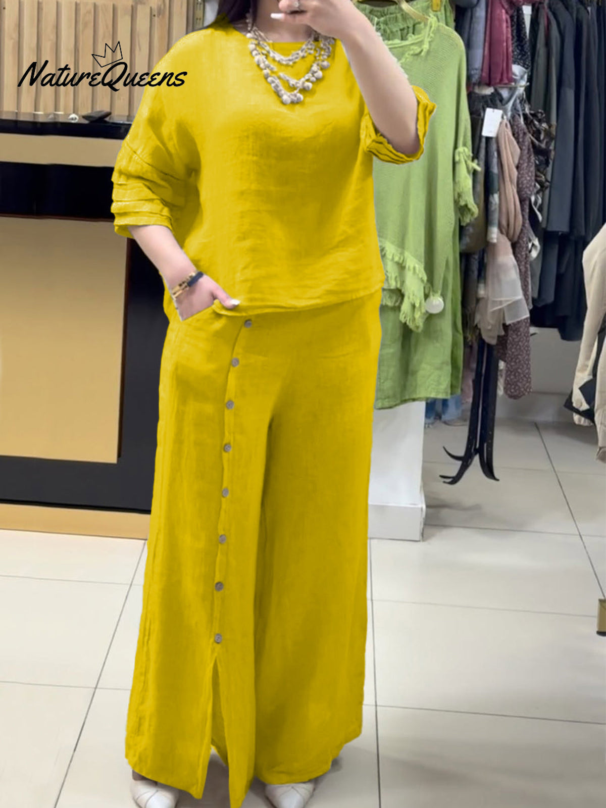 Women's Cotton And Linen Casual Shirt and Pants Suit