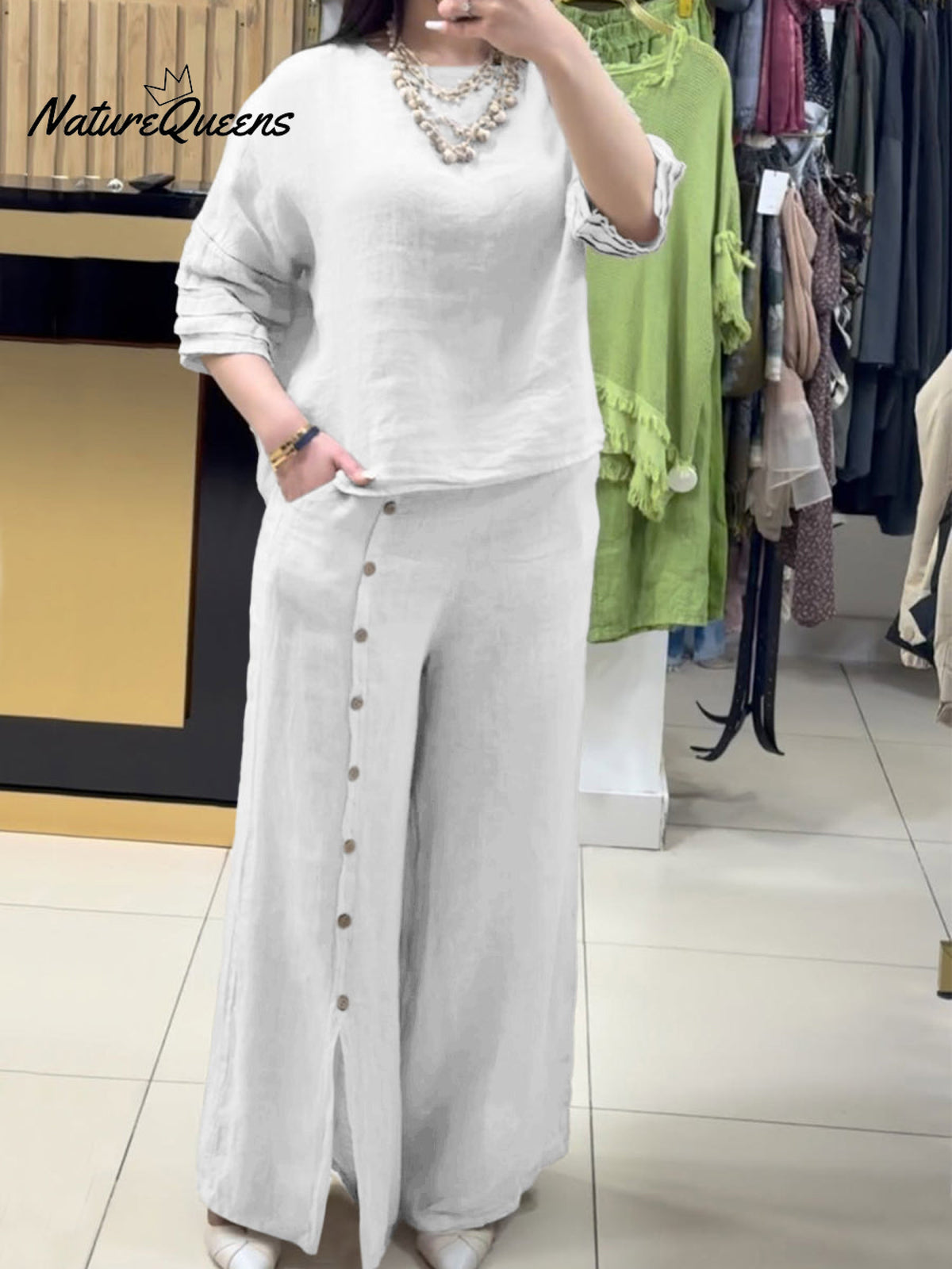 Women's Cotton And Linen Casual Shirt and Pants Suit