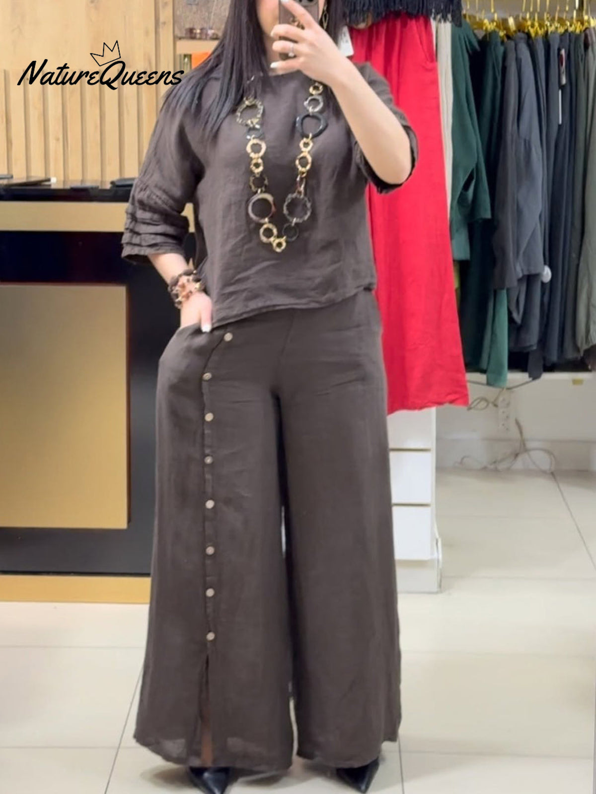 Women's Cotton And Linen Casual Shirt and Pants Suit