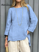 Women's Casual Cotton And Linen 3/4 Sleeve Shirt