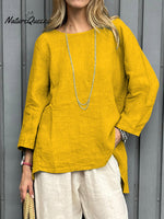 Women's Casual Cotton And Linen 3/4 Sleeve Shirt