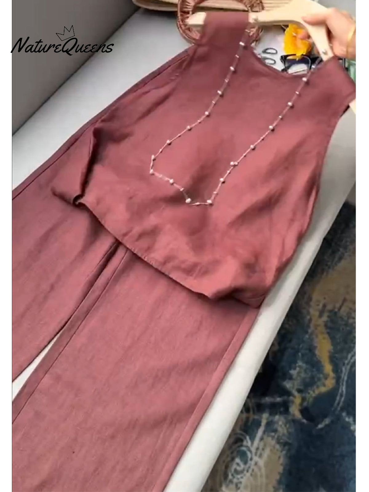 Women's Cotton And Linen Casual Vest and Pants Set