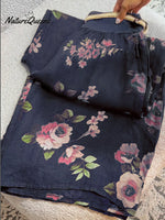 Women's Floral Print Casual Cotton and Linen Pants