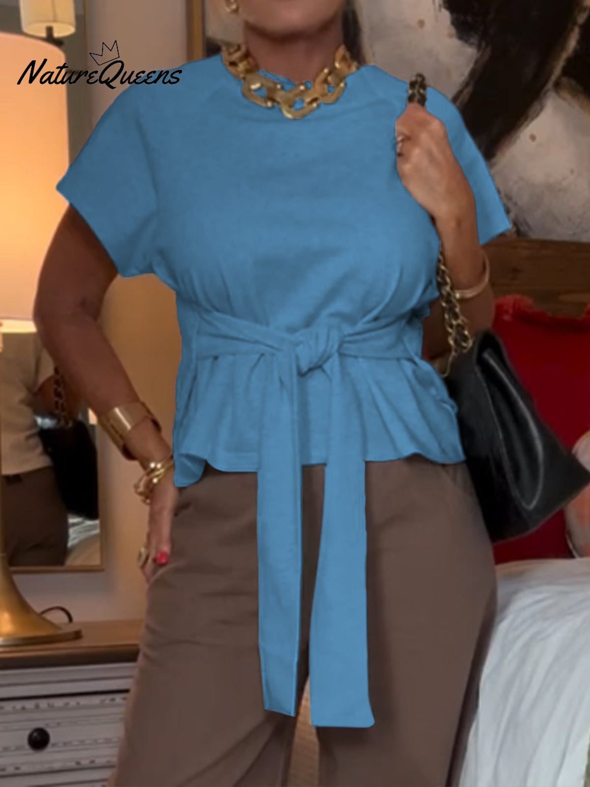 Women's Casual Lace-Up Cotton T-Shirt