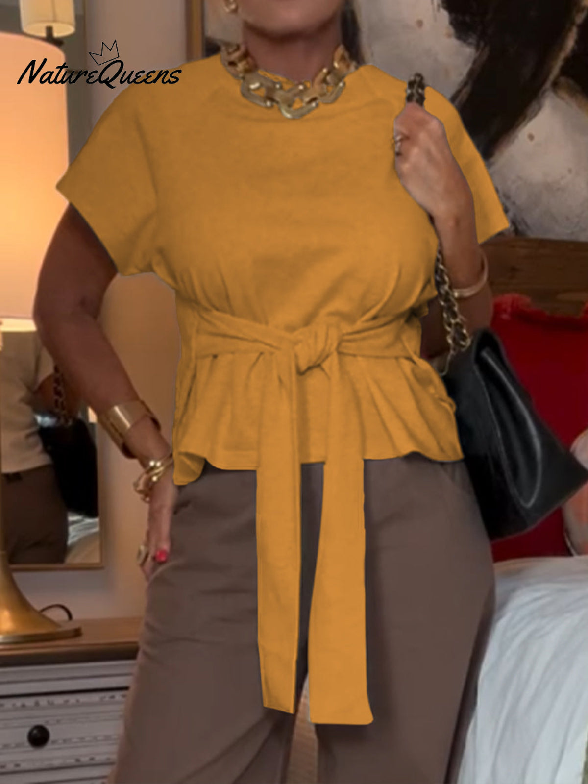 Women's Casual Lace-Up Cotton T-Shirt