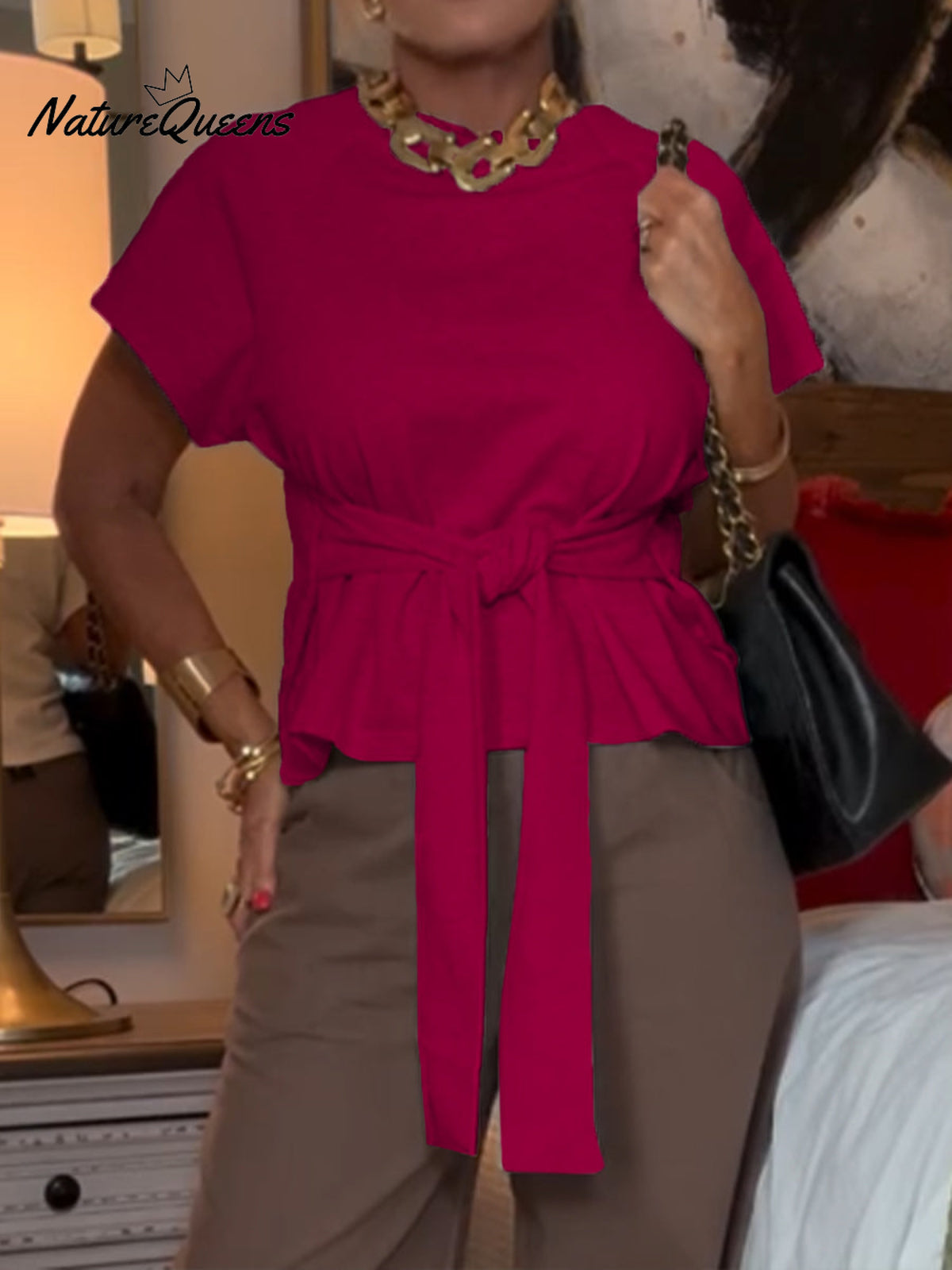 Women's Casual Lace-Up Cotton T-Shirt