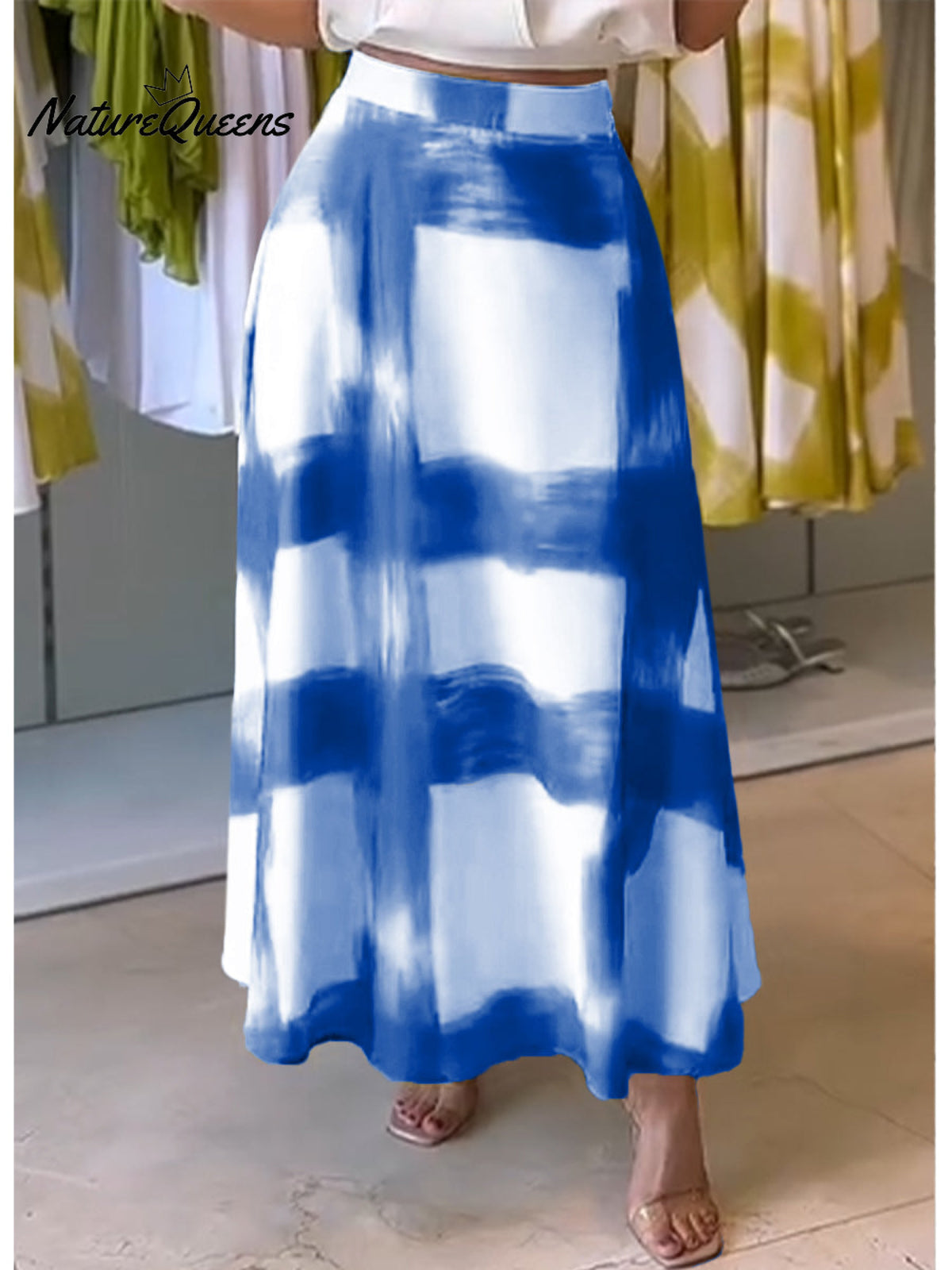 Women's Brushstroke Print Cotton and Linen Skirt