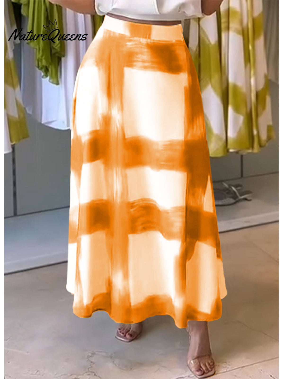 Women's Brushstroke Print Cotton and Linen Skirt