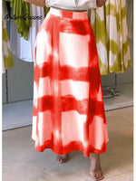 Women's Brushstroke Print Cotton and Linen Skirt