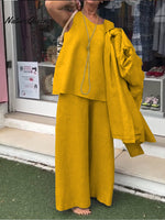 Women's Casual Cotton and Linen Sleeveless Top and Pants Two-piece Set