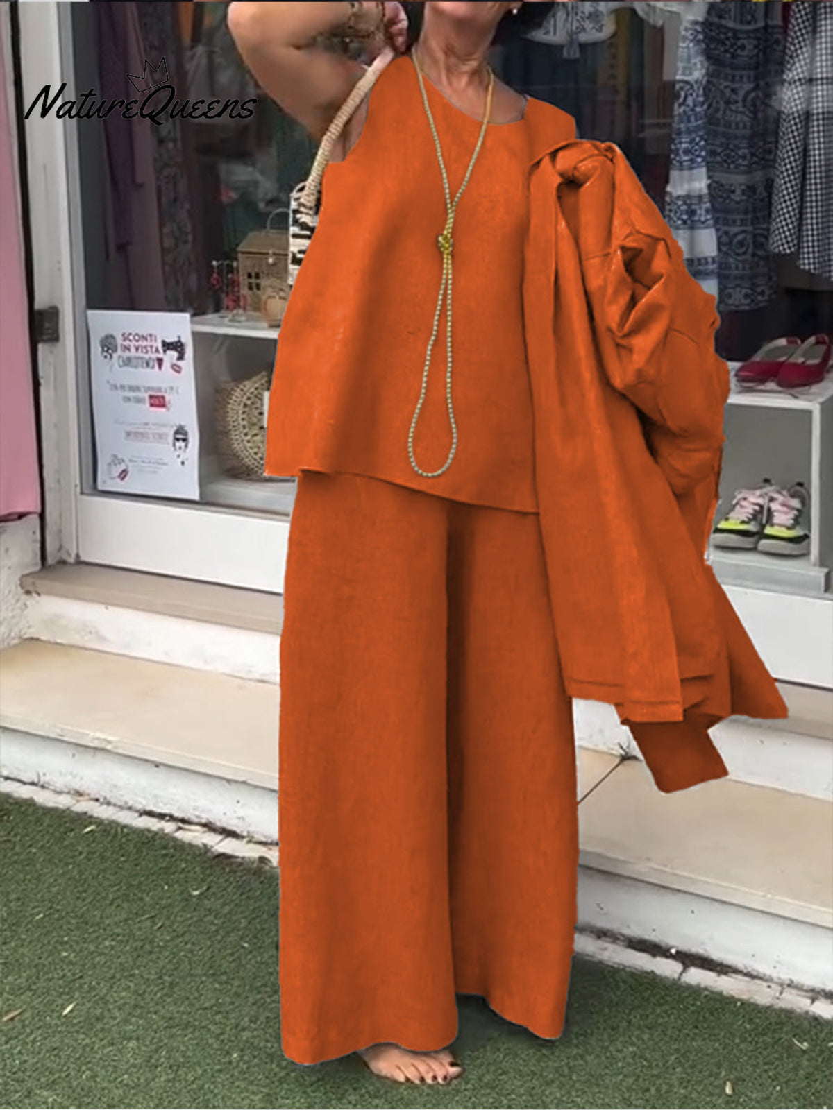 Women's Casual Cotton and Linen Sleeveless Top and Pants Two-piece Set