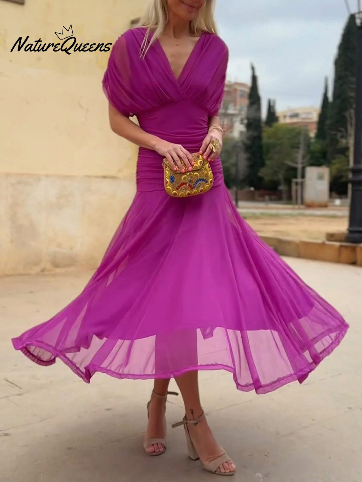 🔥Limited time promotion Women's Elegant Mesh Boutonniere Dress