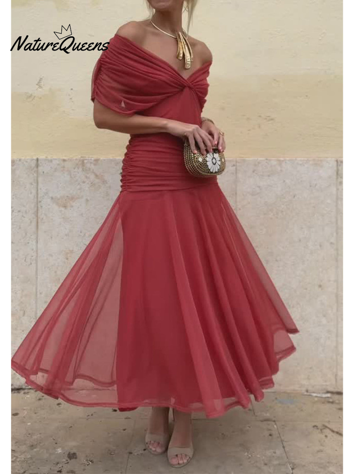 🔥Limited time promotion Women's Elegant Mesh Boutonniere Dress