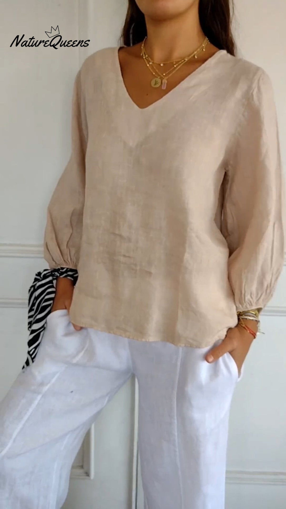 Lantern Sleeve Design Cotton and Linen Top (Buy 2 Free Shipping)