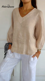 Lantern Sleeve Design Cotton and Linen Top (Buy 2 Free Shipping)