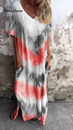 Tie - Dye V - Neck Long Comfortable Dress Red / S(Us 6 - 8)