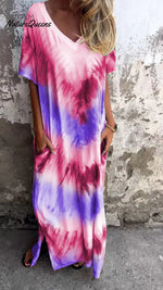 Tie - Dye V - Neck Long Comfortable Dress Purple / S(Us 6 - 8)