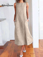 Casual Loose Sleeveless Dress Khaki / S