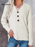 🧹Women'S Solid Color Casual V-Neck Pullover Sweater