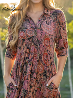 Comfortable Paisley Print Shirt Midi Dress