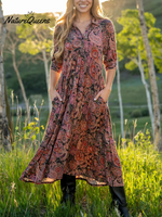 Comfortable Paisley Print Shirt Midi Dress