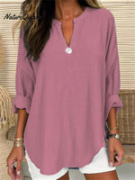 Women’s Retro Casual V - Neck Solid Color One - Button Top Pink / S