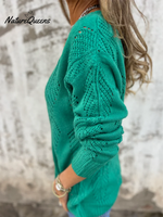 Leaf Knit Reversible Button Sweater