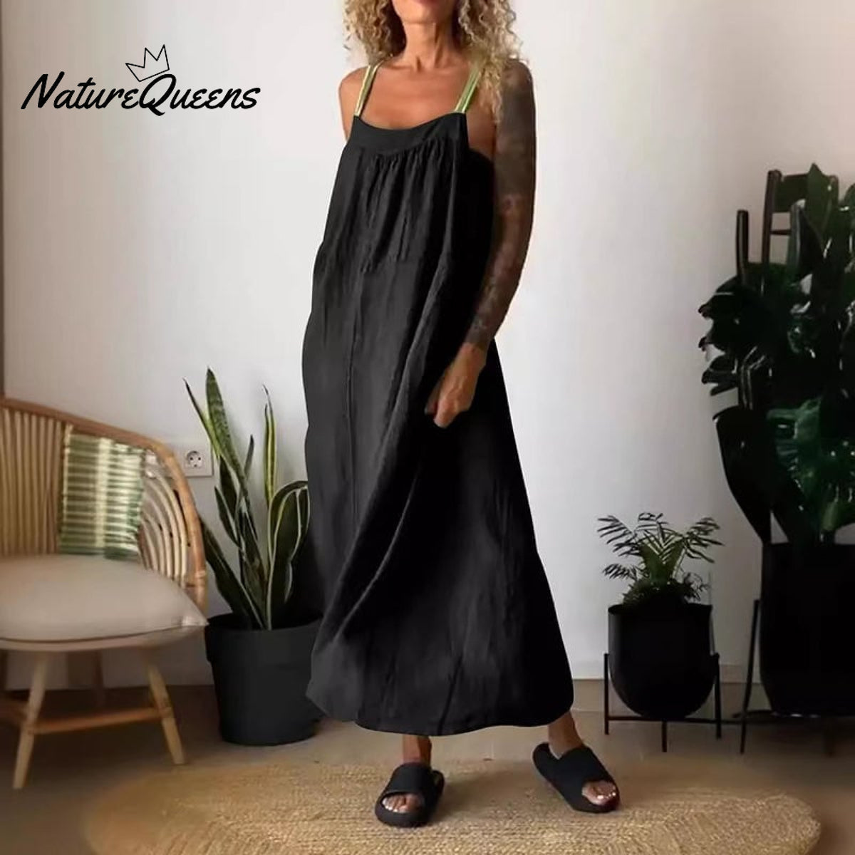 Women's Simple Cotton Linen Sling Dress🔥