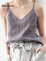 Ladies Cotton Linen V-Neck Casual Camisole Light Purple / S