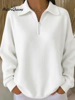Women's Casual Polo Zipper Waffle Top Sweatshirt