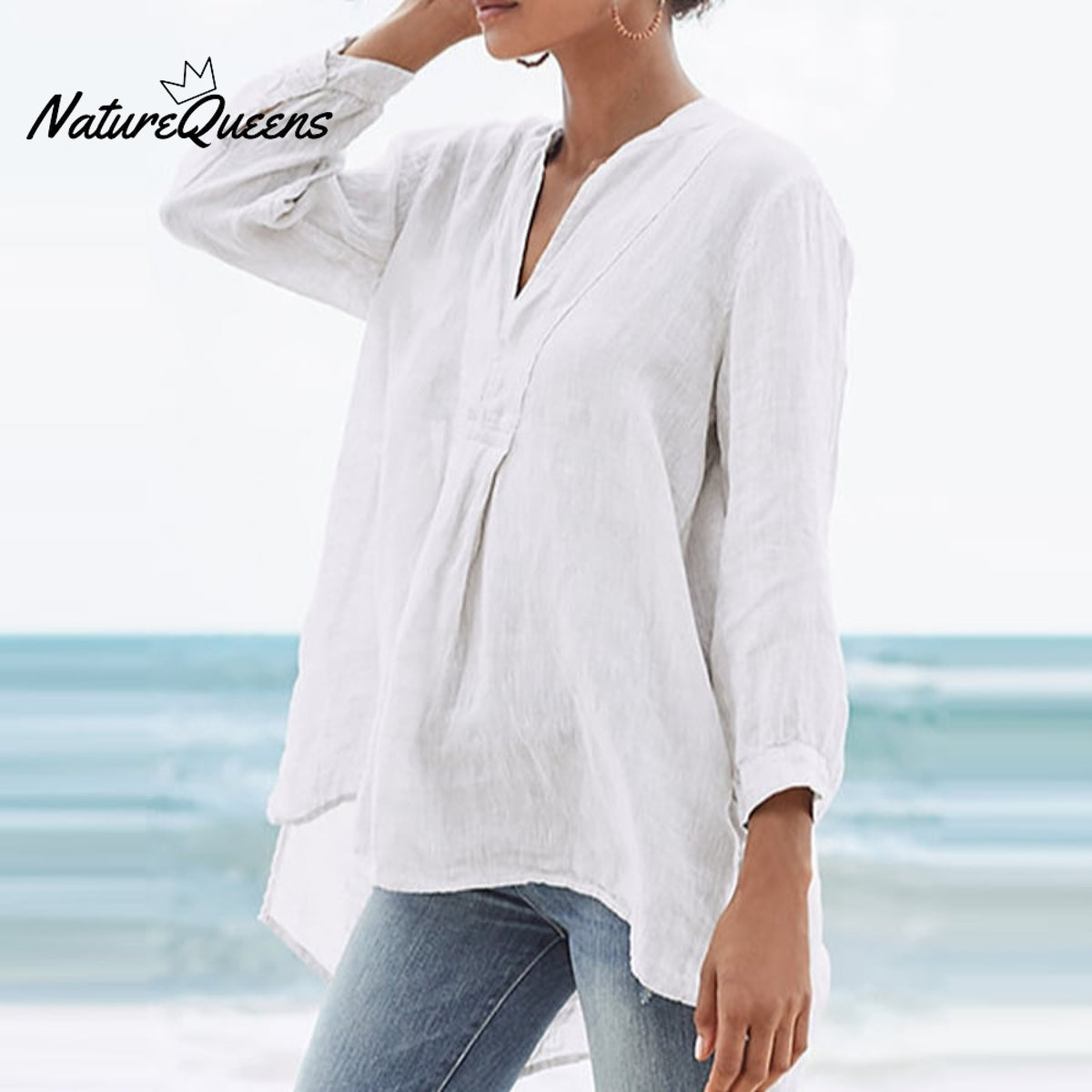 Ladies Casual Simple Style Cotton Linen Shirt White / S