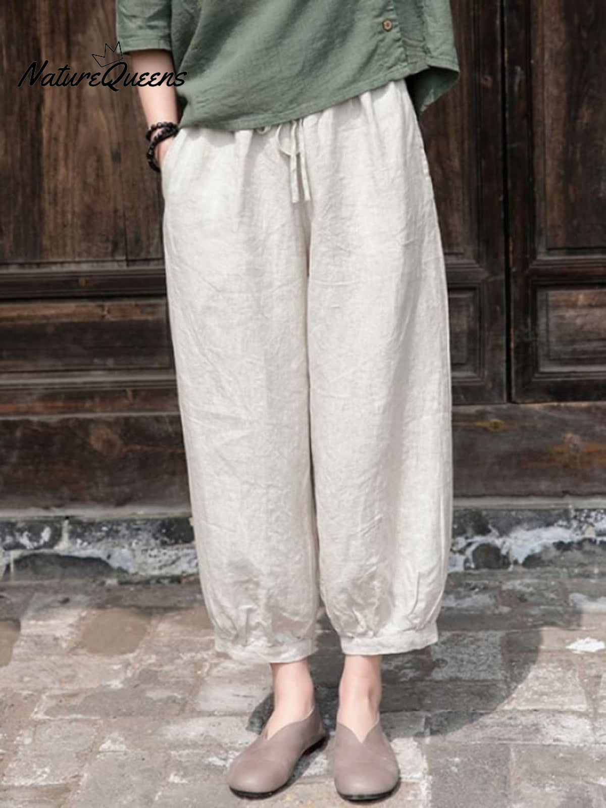 Women's Solid Color Loose Elastic Waist Casual Cotton And Linen Pants