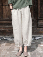 Women's Solid Color Loose Elastic Waist Casual Cotton And Linen Pants