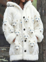 Women's Retro Viking Wolf Pattern Warm Cardigan