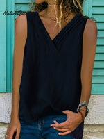 Women’s V - Neck Hem Split Sleeveless Shirt Black / S