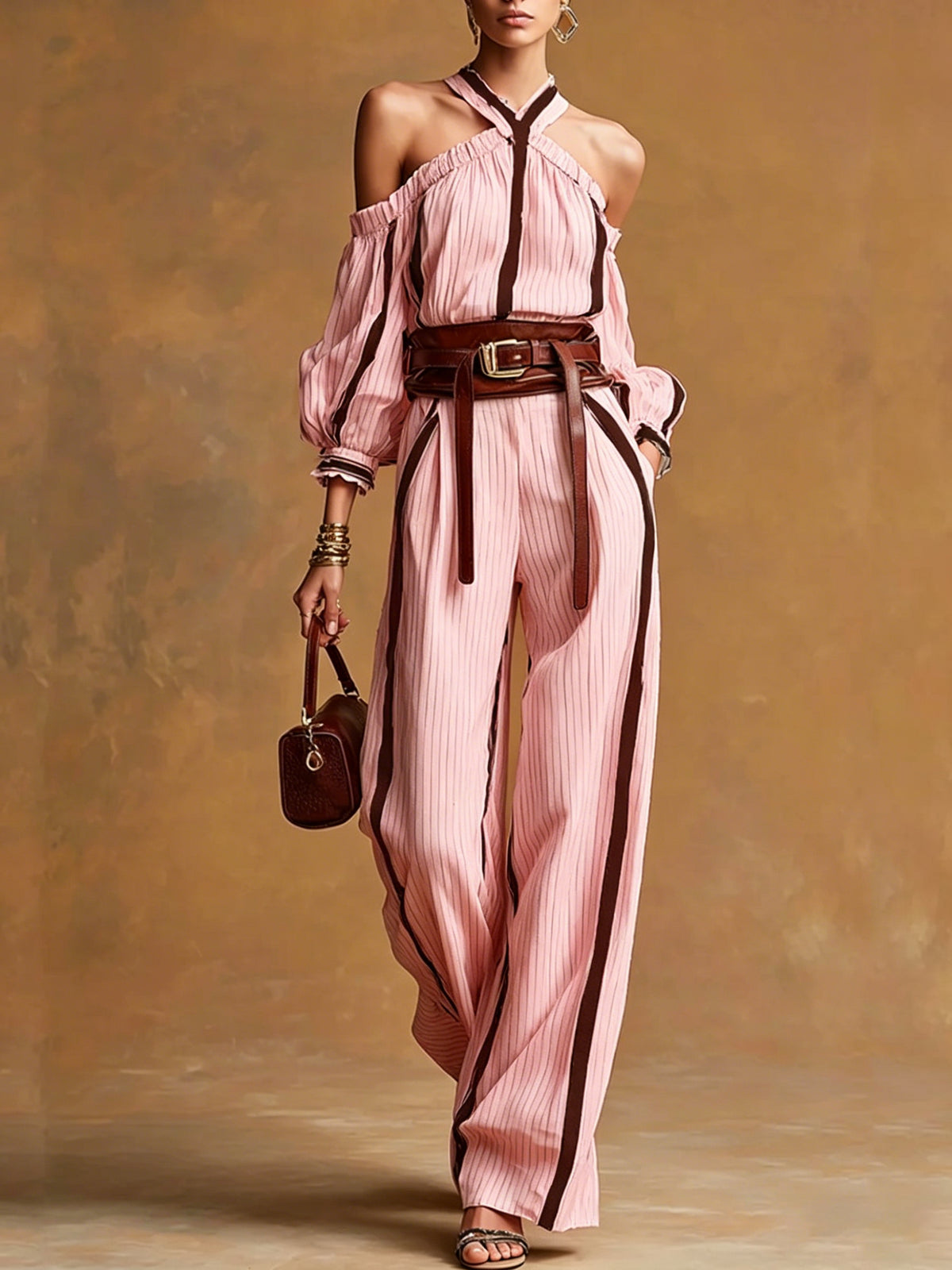 Bohemian Halter Top + Wide-leg Pants Set