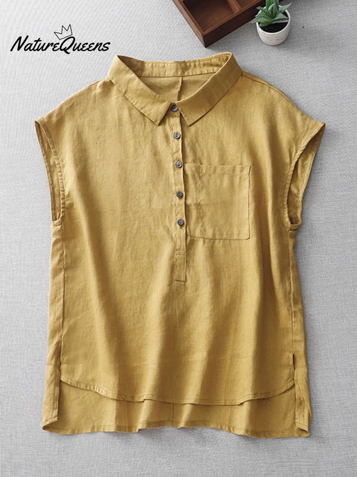 Ladies Casual Sleeveless Shirt With Lapel Button Design